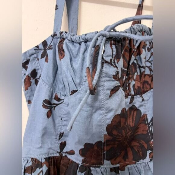 FREE PEOPLE Laters Baby Midi Dress in Storm blue and brown Combo Size Small - Picture 8 of 12